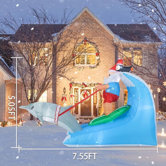 ⚡7.55FT Christmas Inflatable Santa Claus Penguin Dolphin Outdoor Decoration - Picture 2 of 7